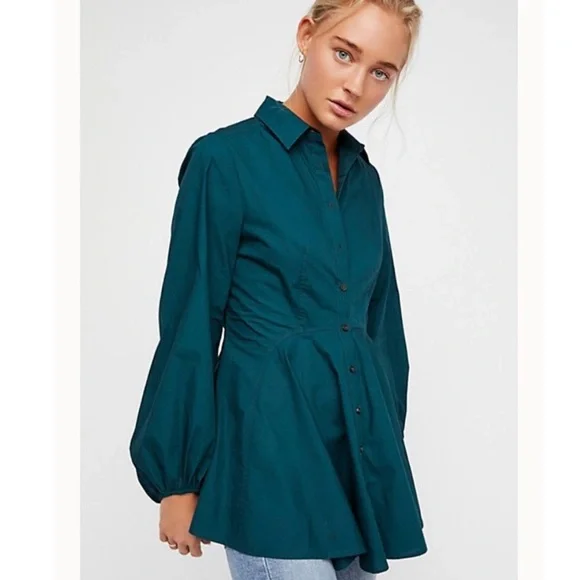 Free People | Tops | Free People Dark Green Tunic Top Dress Womens Xs Extra  Small Long Sleeve Button | Poshmark
